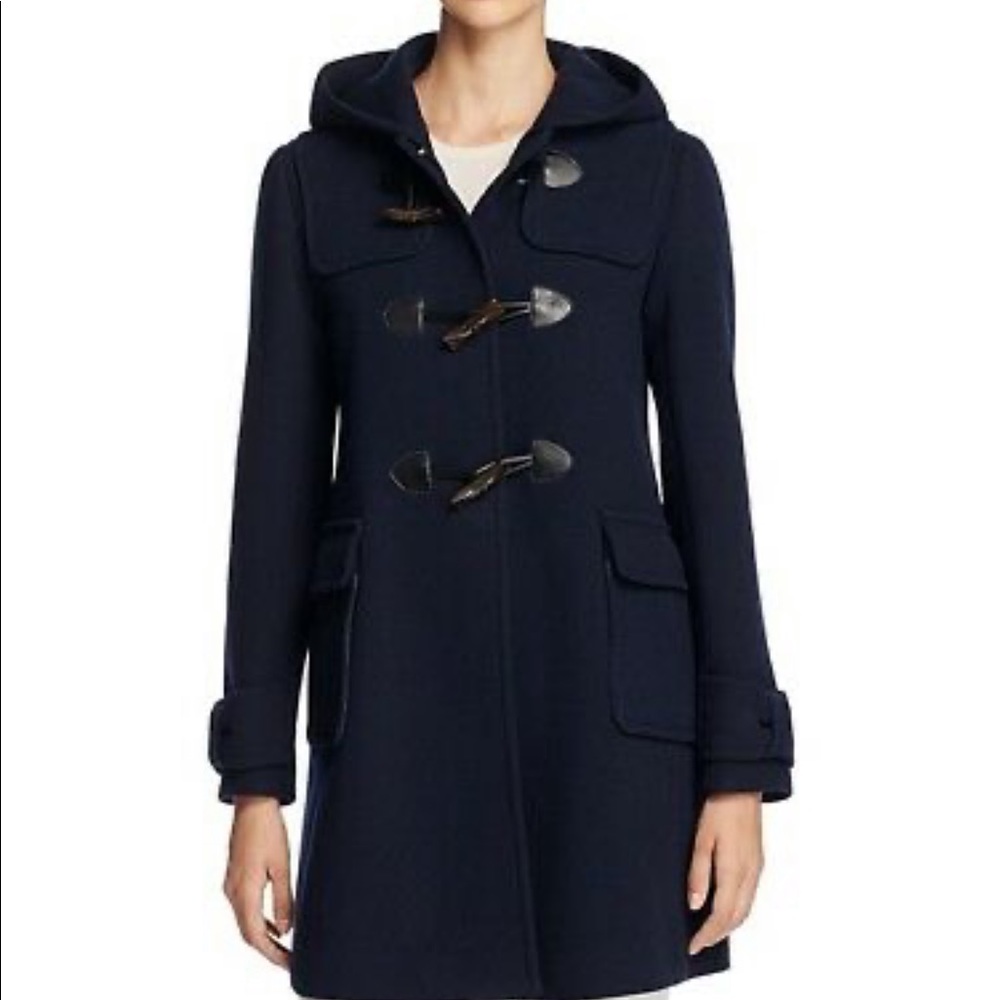 Kate spade twill wood hooded toggle navy coat